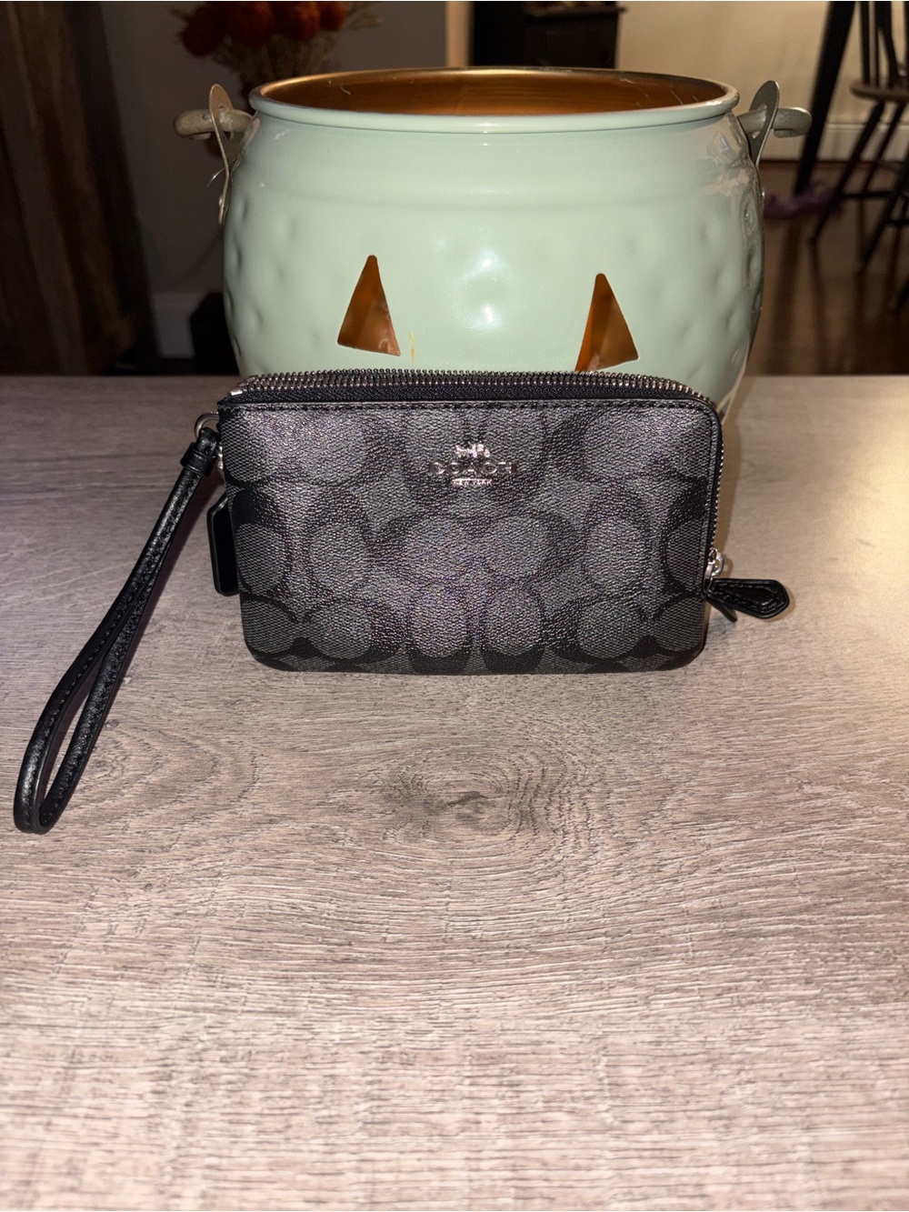 Coach Black Signature Canvas Zip Wristlet